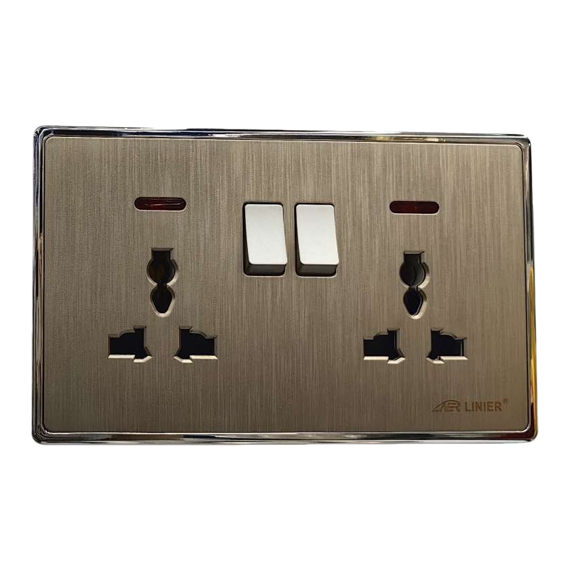 F4 Gold brushed dual 13A multi-functional wall socket, suitable for living room and bedroom, splash-proof and waterproof, exclusively for export Item Picture