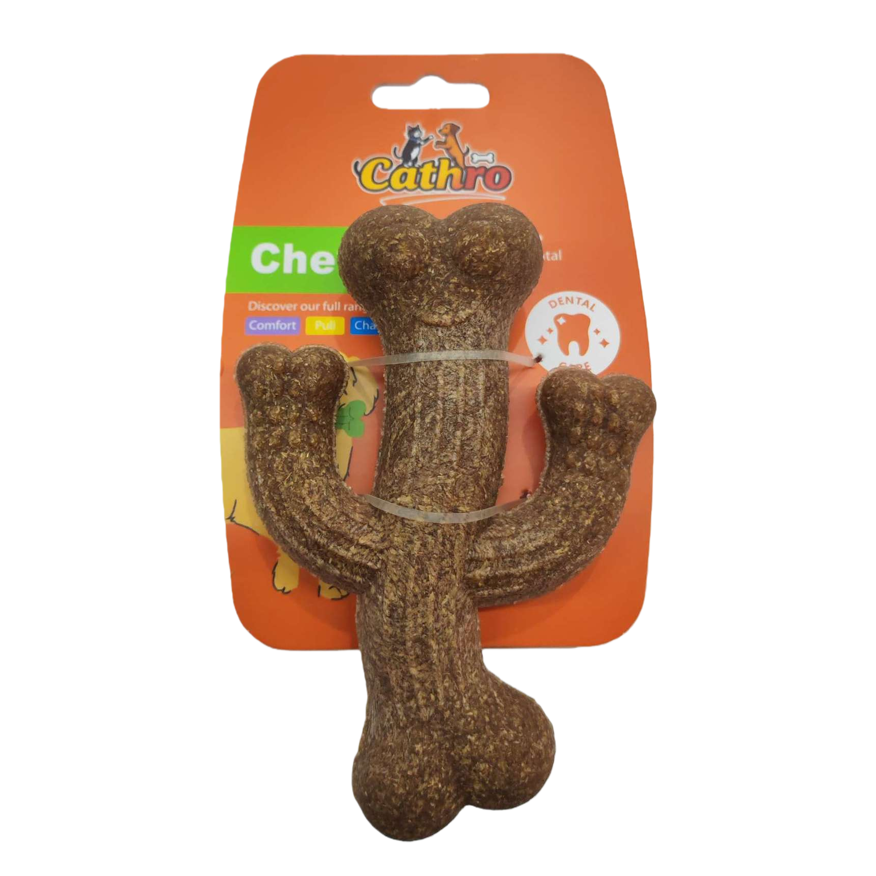 Brown card twisted cactus-shaped dog bite gel pet teething toy, durable with added rice material, safe to chew Item Picture