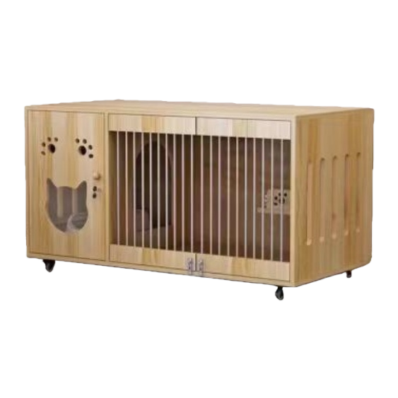 The light wood-colored pet cage cabinet is a multi-functional storage device for cats and dogs with drawers that can be moved Item Picture