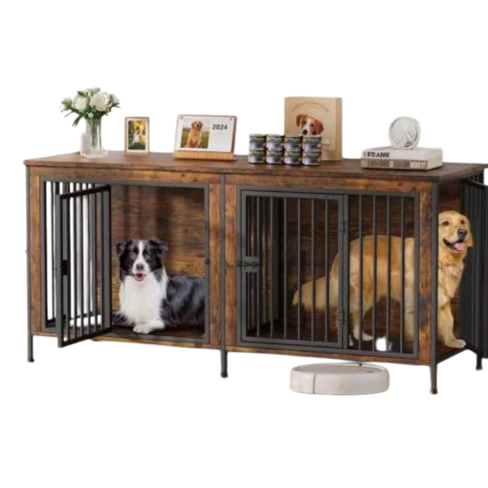 Wooden dog cage for two dogs, thickened and stable pet cage, can be used by two dogs at the same time Item Picture