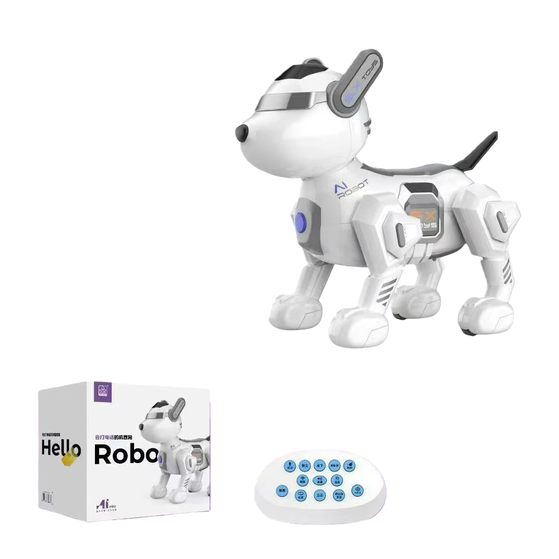 White robot dog, intelligent interactive pet toy, programmable remote control bionic quadruped robot Item Picture