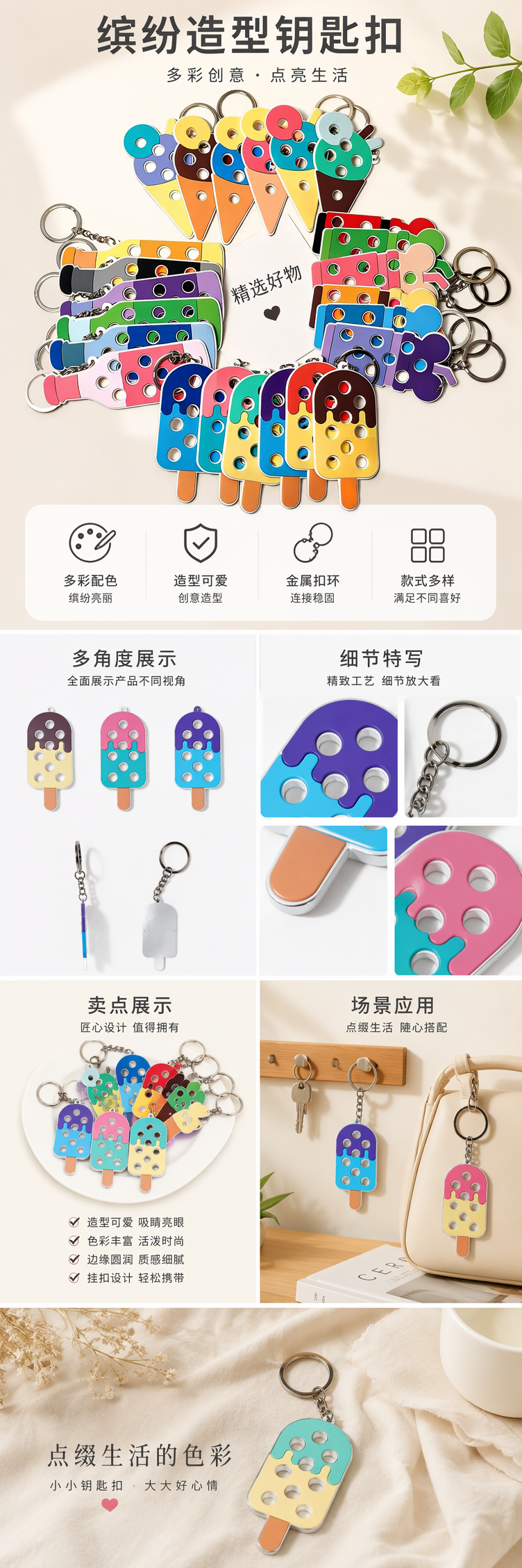 彩色冰激凌造型钥匙扣可爱挂件车用包饰小礼品 pic 1