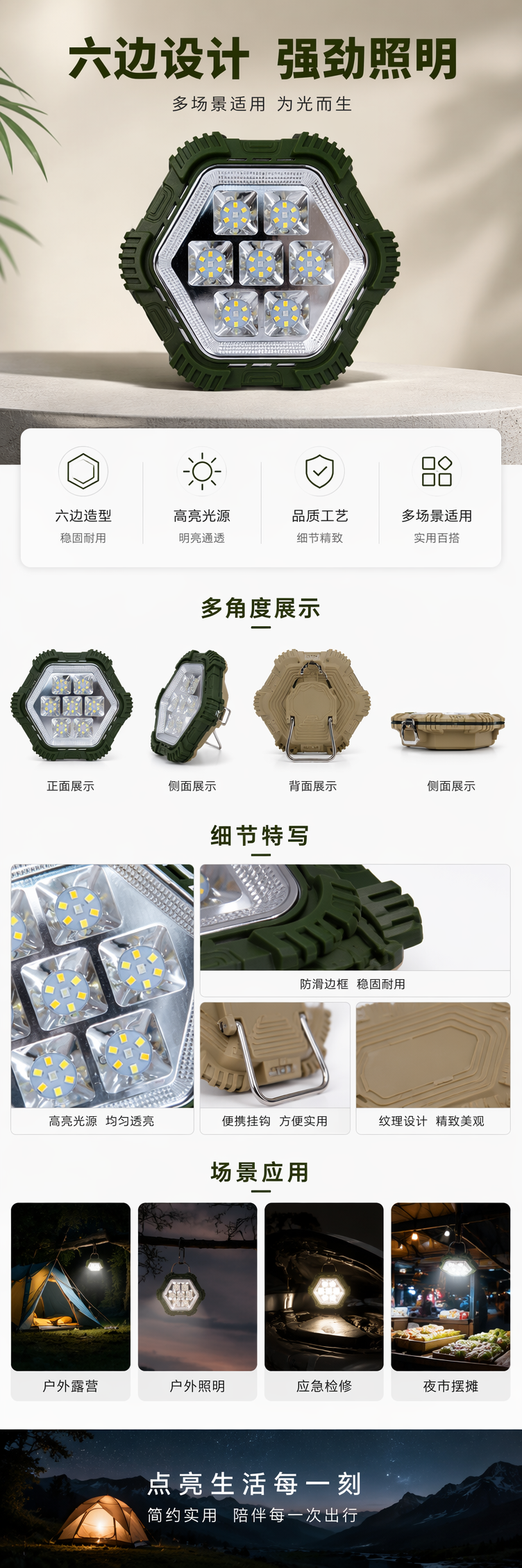 新款户外摆摊多功能露营灯带磁吸挂钩双光源露营灯家用应急防水露营灯详情图1