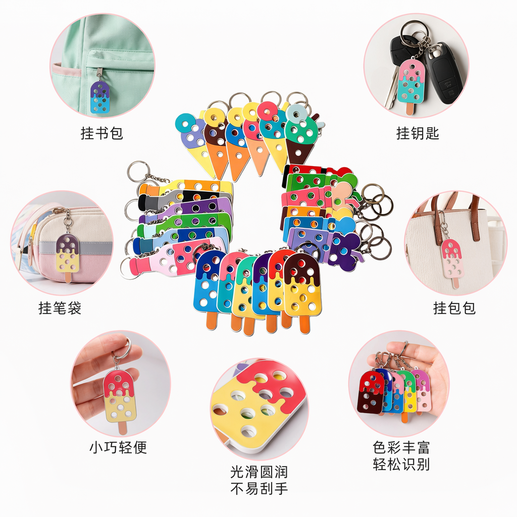 Colorful ice cream shaped keychains, cute pendants, car bags and small gifts