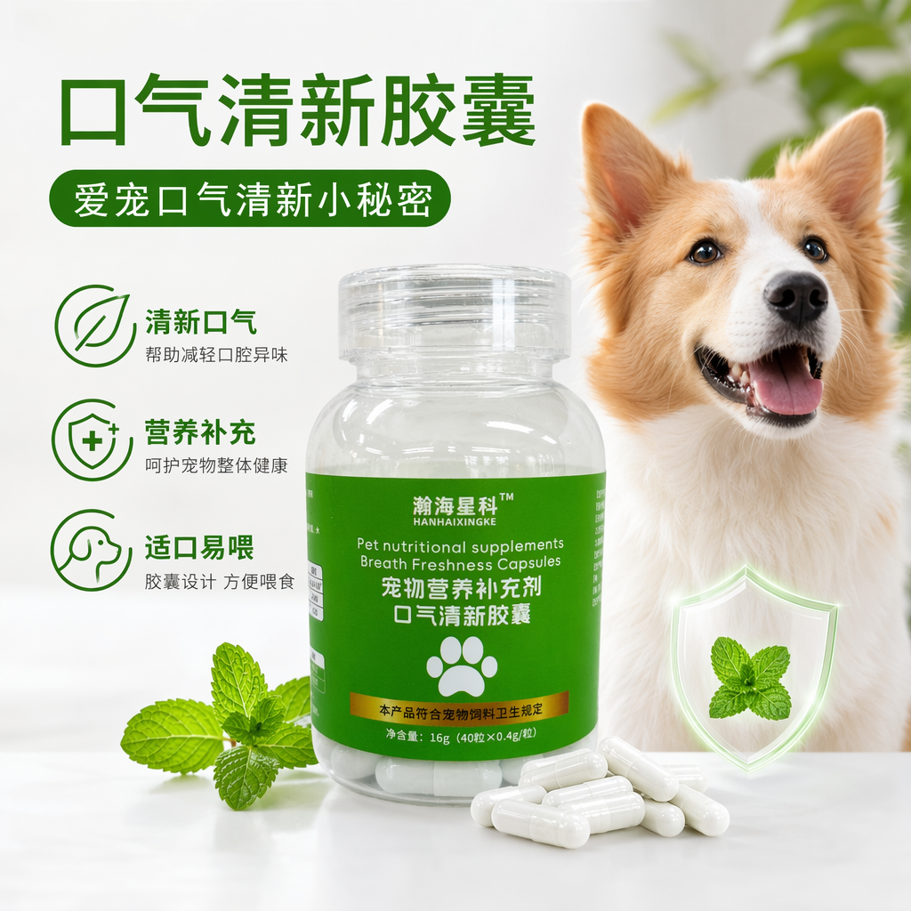 Hanhai Xingke Transparent Bottle Pet Nutritional Supplement Breath Freshening Capsules 40 Capsules