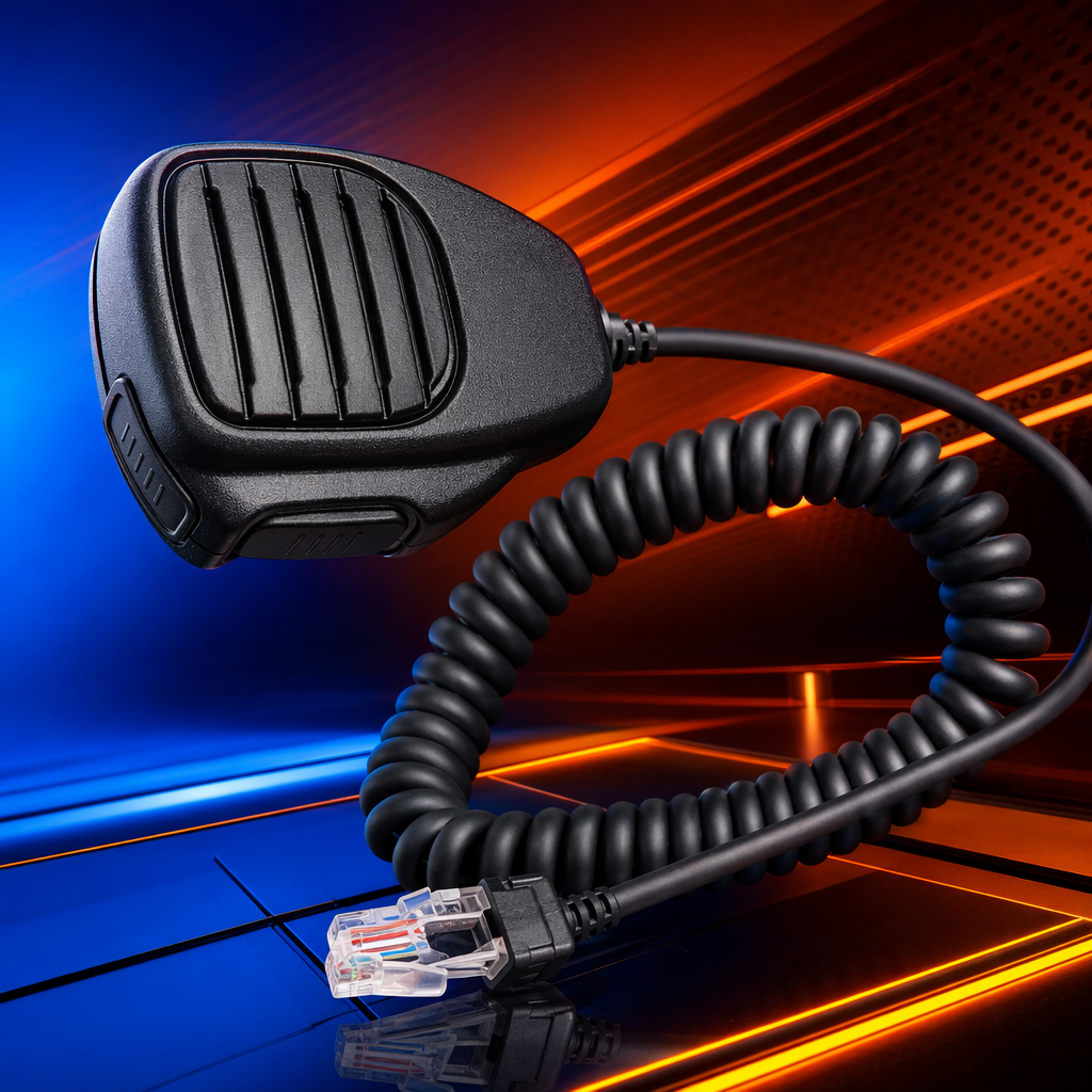 The Aikemu HM-II8N hand-held microphone, a black microphone with a spiral cable and a metal body, is a noise-canceling live streaming karaoke recording device Specification image