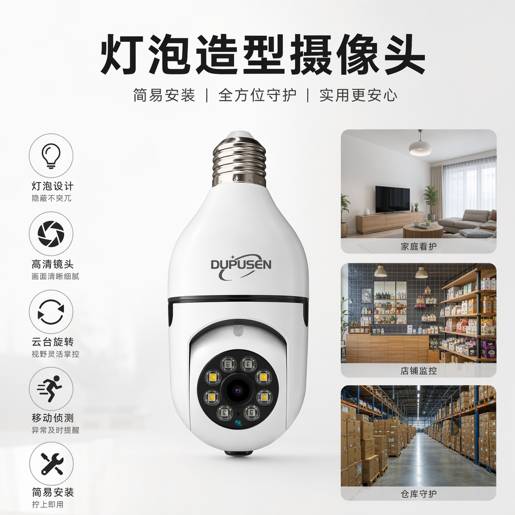 360-degree panoramic high-definition night vision home smart WiFi with white bulb surveillance camera