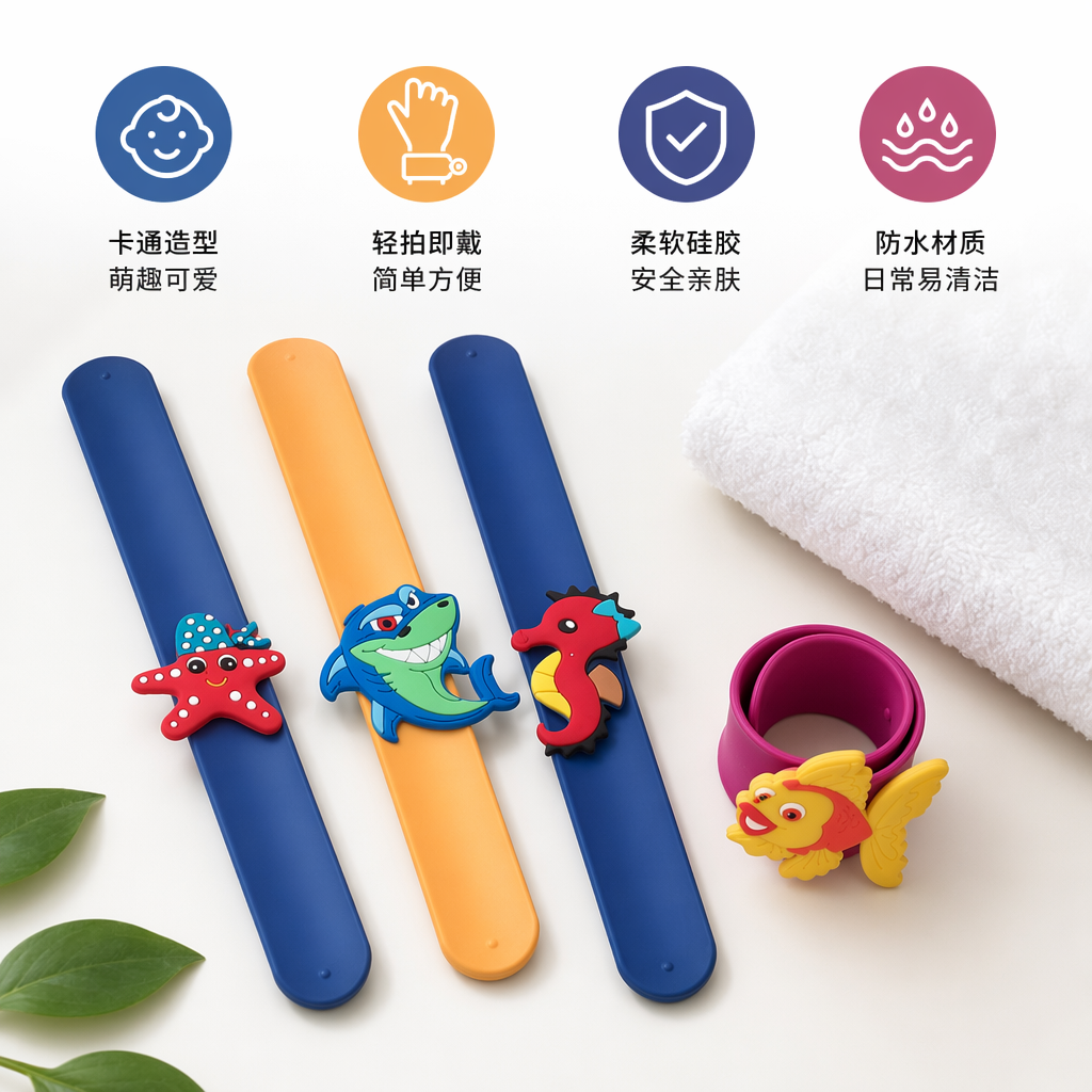 Colorful children's wristband, multi-color silicone adjustable, safe and non-toxic baby wrist strap