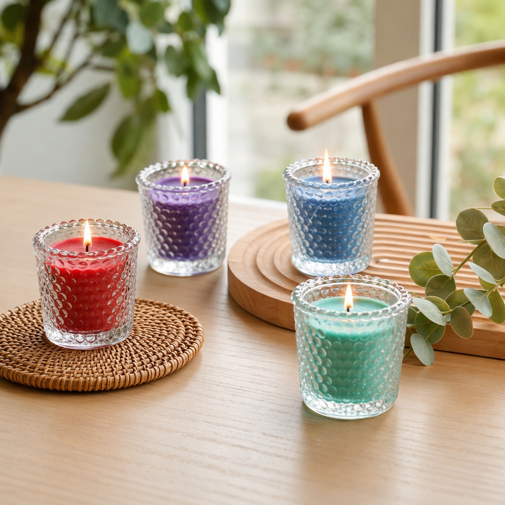 Colorful candle cups, scented candles, home decorations, festive atmosphere, romantic home ornaments details Picture