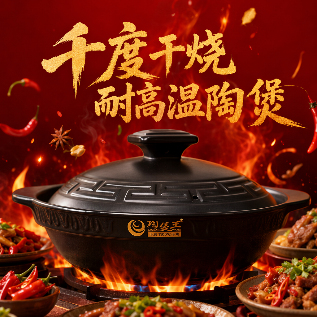 The black earthenware pot with a lid and double-ear design is a household stew pot that can withstand high temperatures Specification image