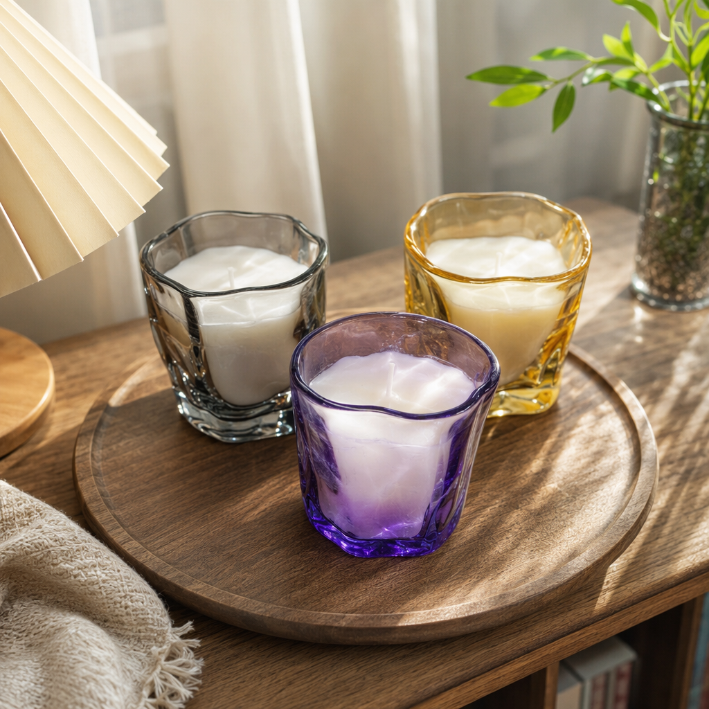 Colored glass candlesticks paired with smokeless candles for living room and bedroom decoration details Picture