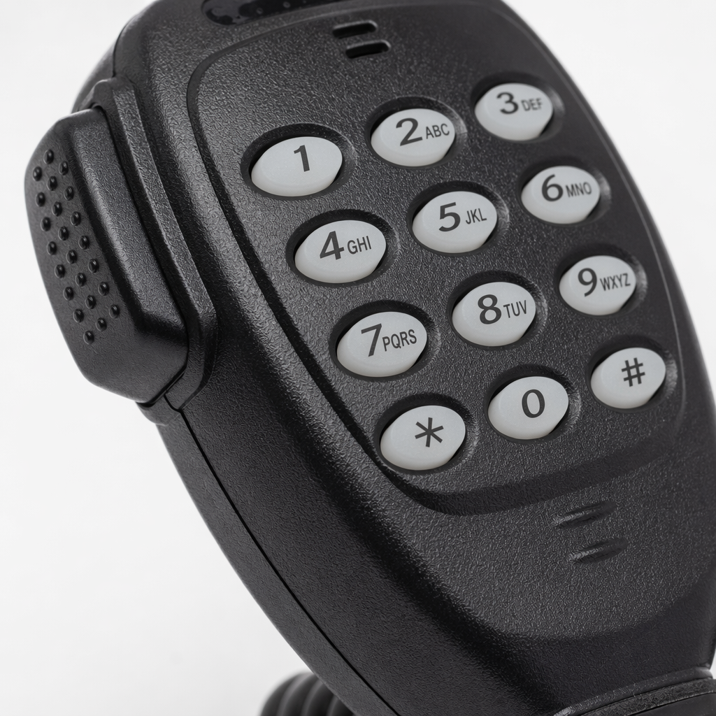 ميكروفونات محمولة على جهاز لاسلكي محمول على مركبة مزود بأرقام سوداء من طراز ميمي KMC-36 مع وصلة بينية من طراز RJ45. Application Scenario
