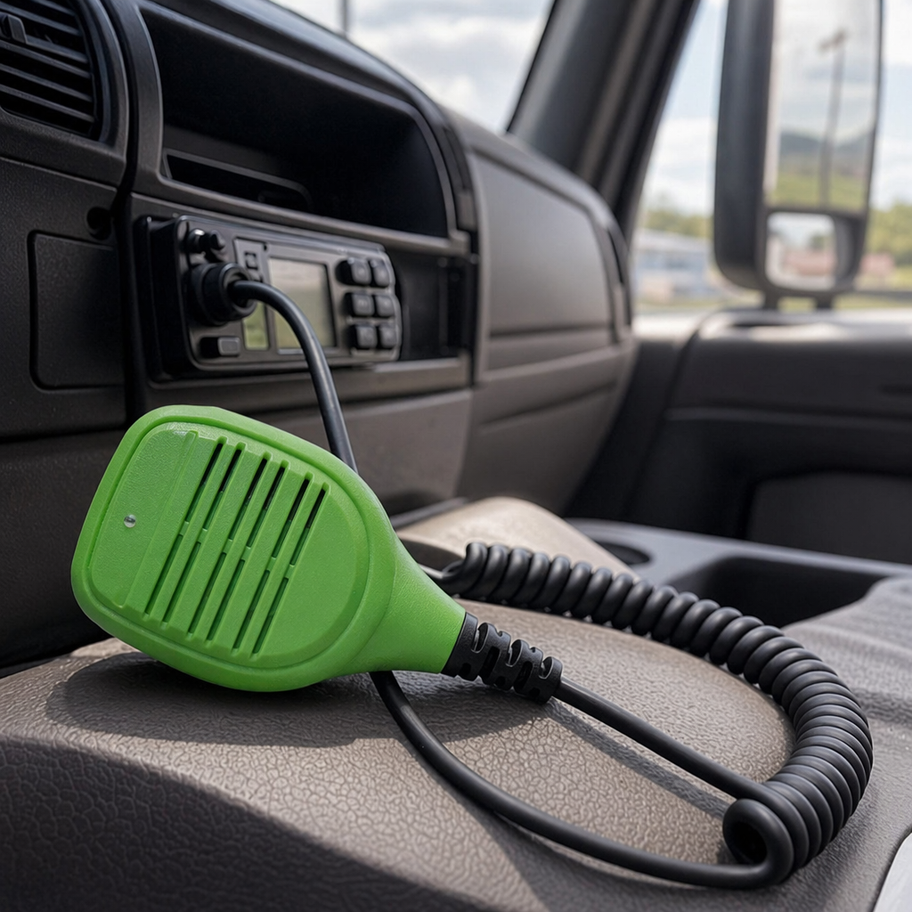 MOTOROLA PMMN4013A green walkie-talkie microphone with black spiral wire dual-pin plug details Picture