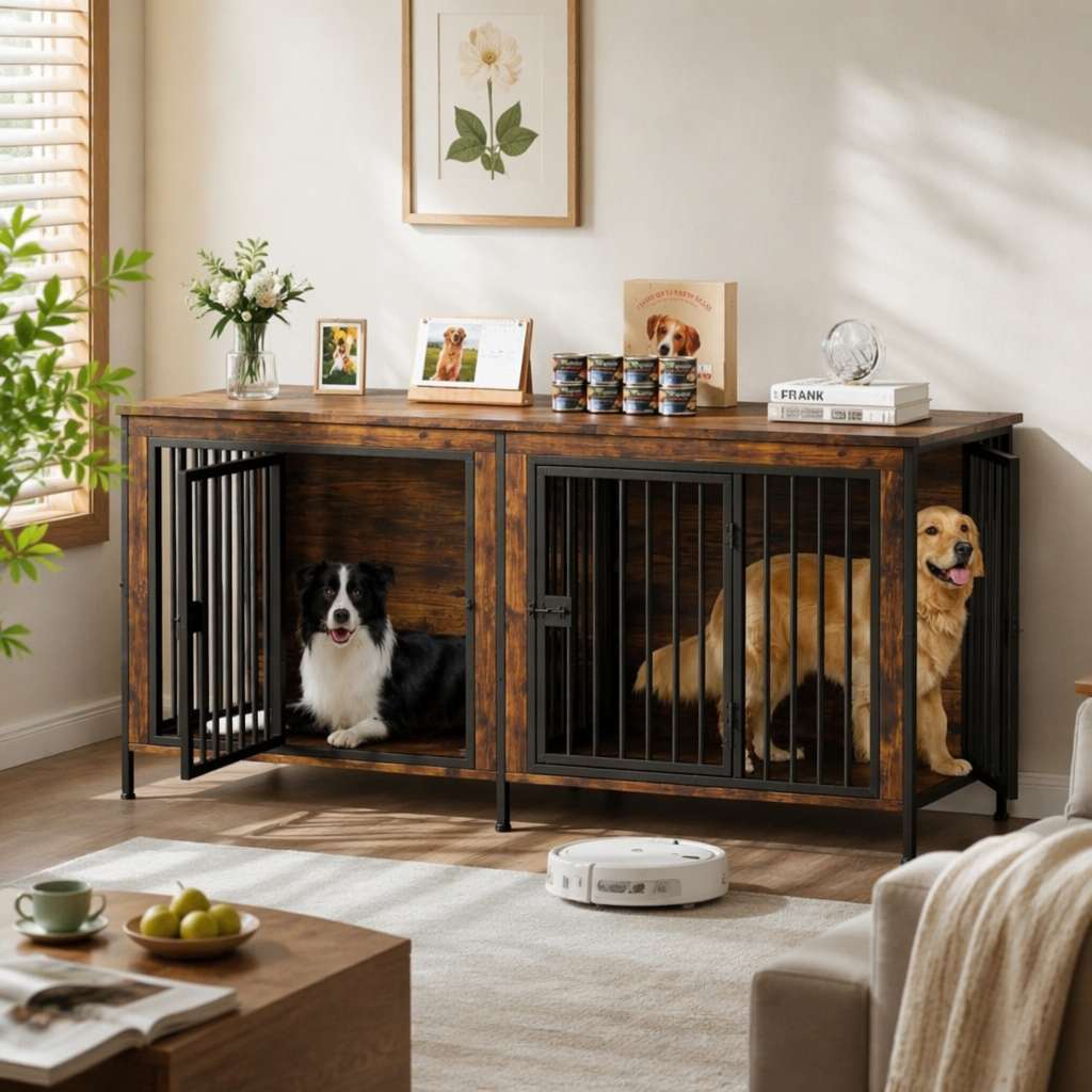Wooden dog cage for two dogs, thickened and stable pet cage, can be used by two dogs at the same time details Picture