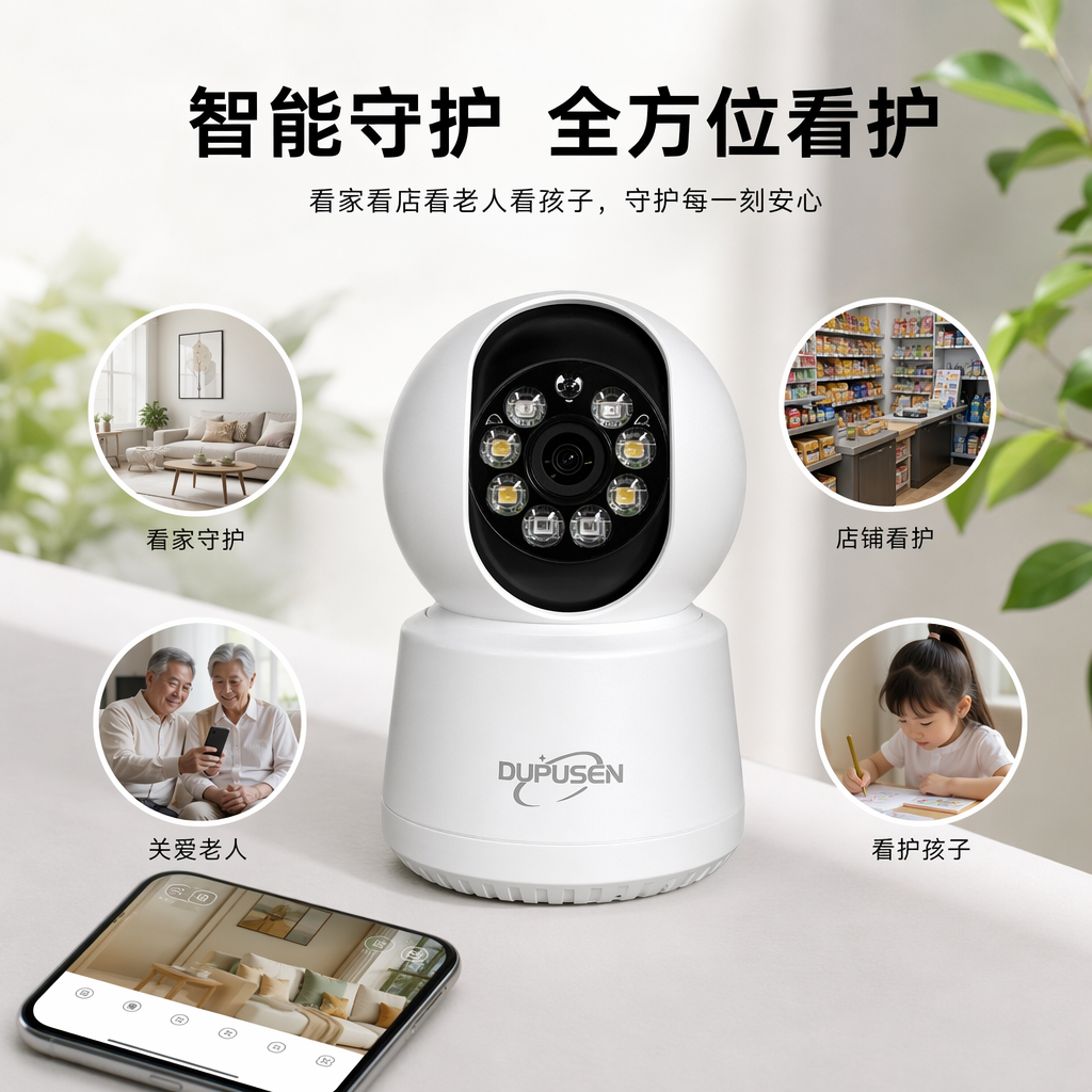 白色监控摄像头 家用高清夜视防水广角智能红外摄像机