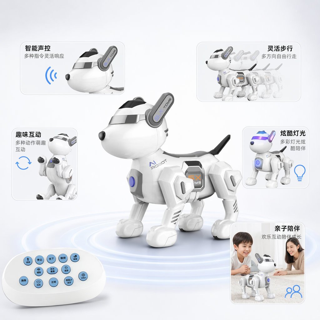 白色机器狗智能互动宠物玩具可编程遥控仿生四足机器人