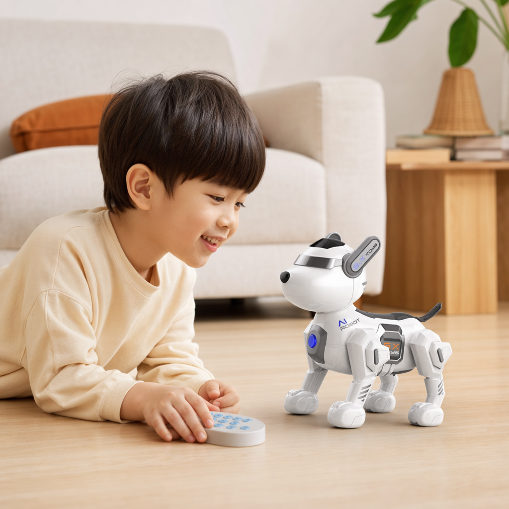 White robot dog, intelligent interactive pet toy, programmable remote control bionic quadruped robot details Picture