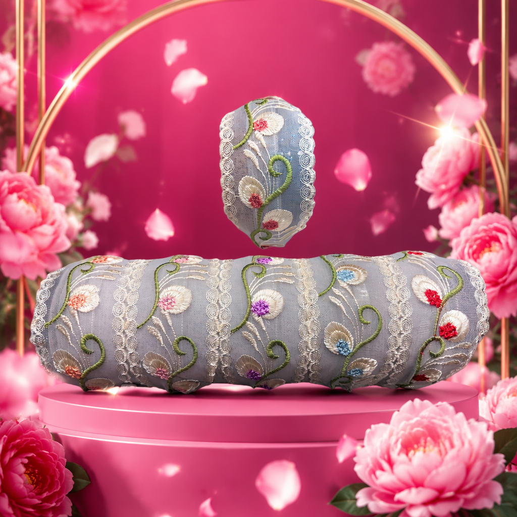Grey embroidered lace fabric roll home decoration DIY fabric, 30 centimeters wide Specification image