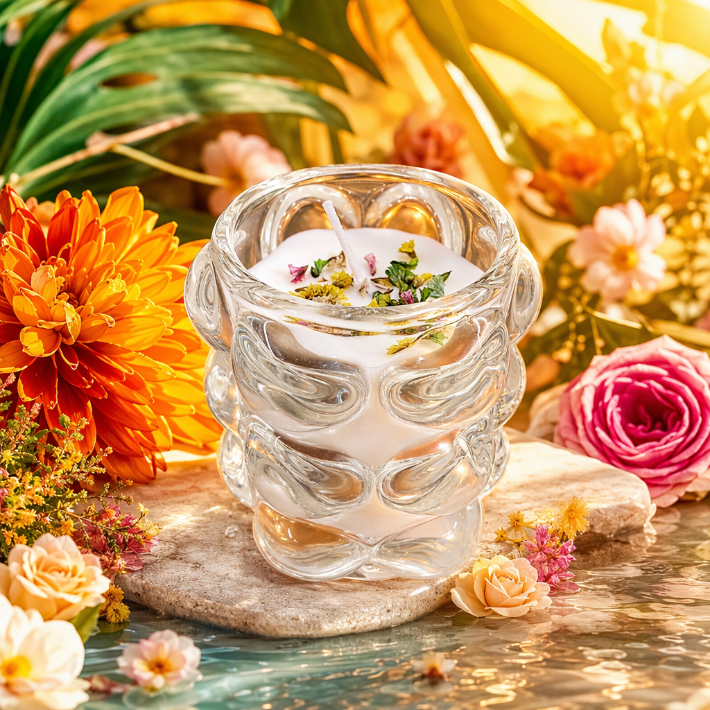 A simple Nordic-style home decoration with a transparent glass candlestick and candle set Specification image