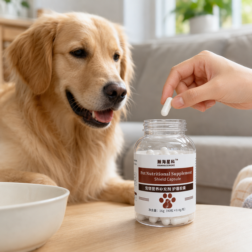 Hanhai Xingke Bottled Pet Nutritional Supplement Shield Capsules with white background, 40 capsules details Picture