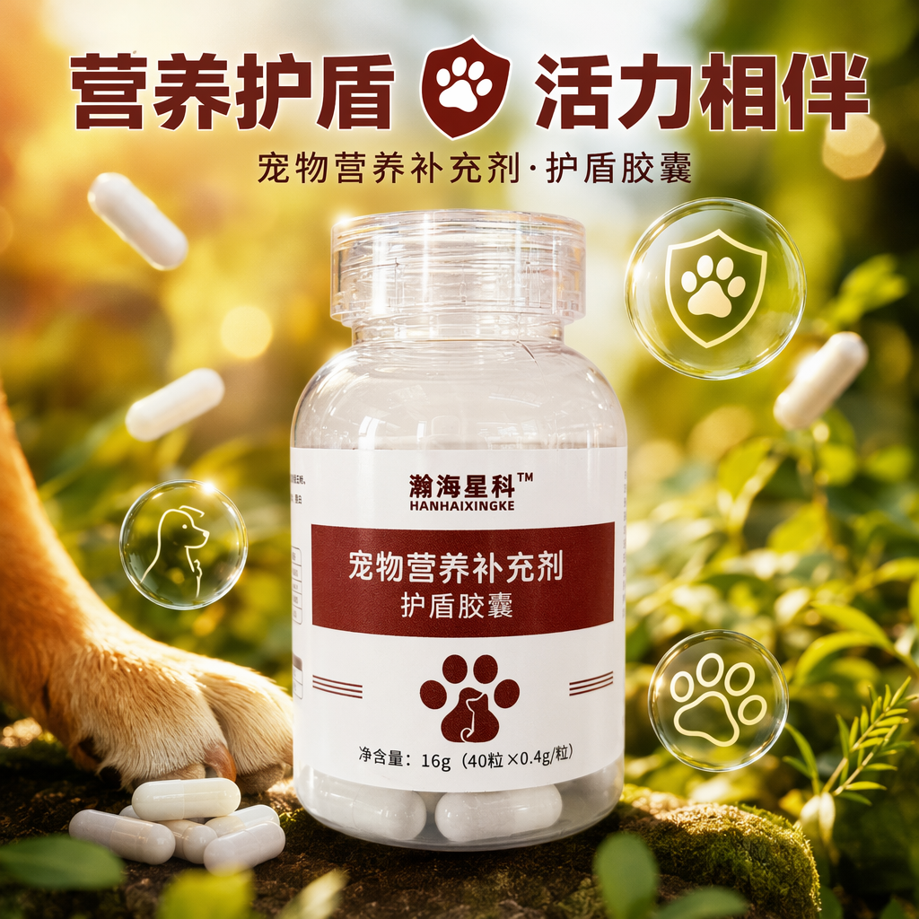 Hanhai Xingke Bottled Pet Nutritional Supplement Shield Capsules with white background, 40 capsules Specification image