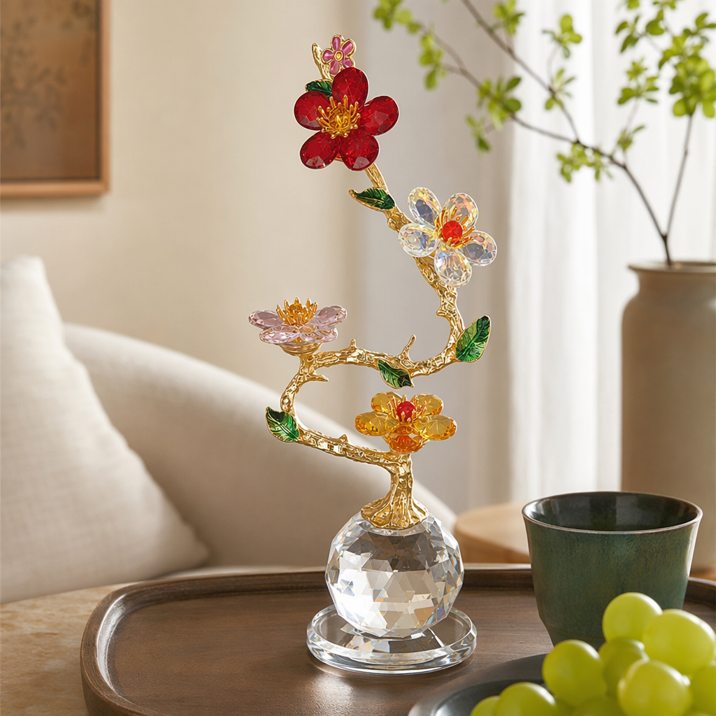 Golden branch crystal flower tree ornaments for home decoration, living room, bedroom and tabletop creative gifts details Picture