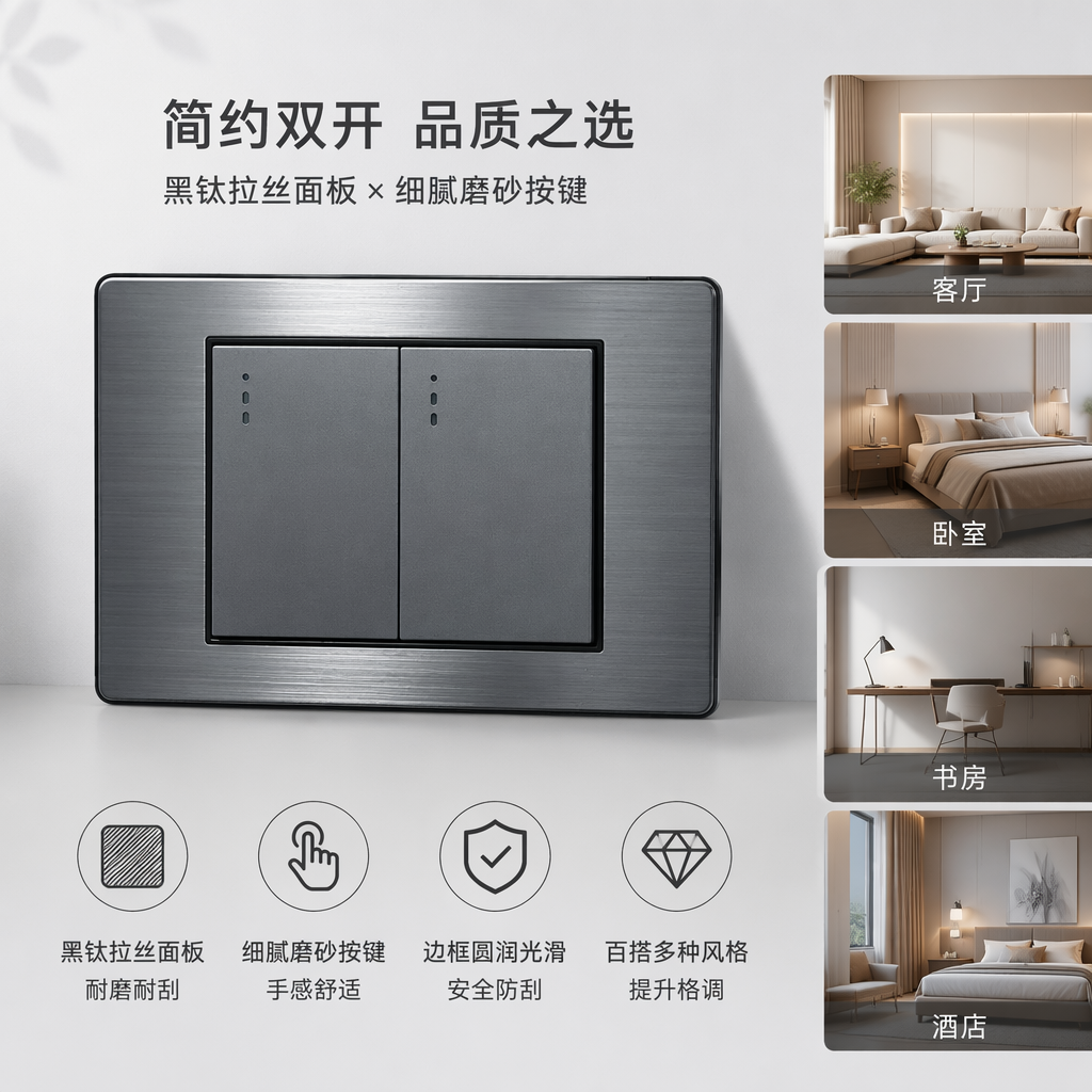 CM stainless steel American-style double wall switch, simple and modern wall socket for home decoration, exclusively for export