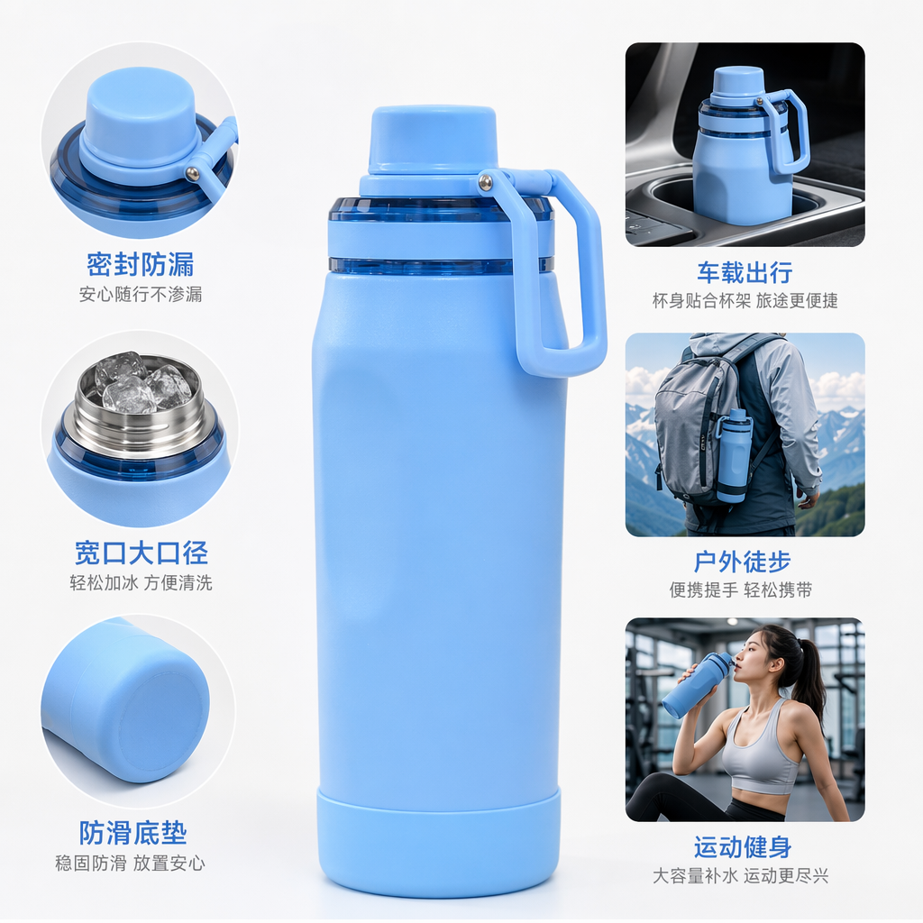彩色保温水杯 500ml磨砂防滑办公学习便携款