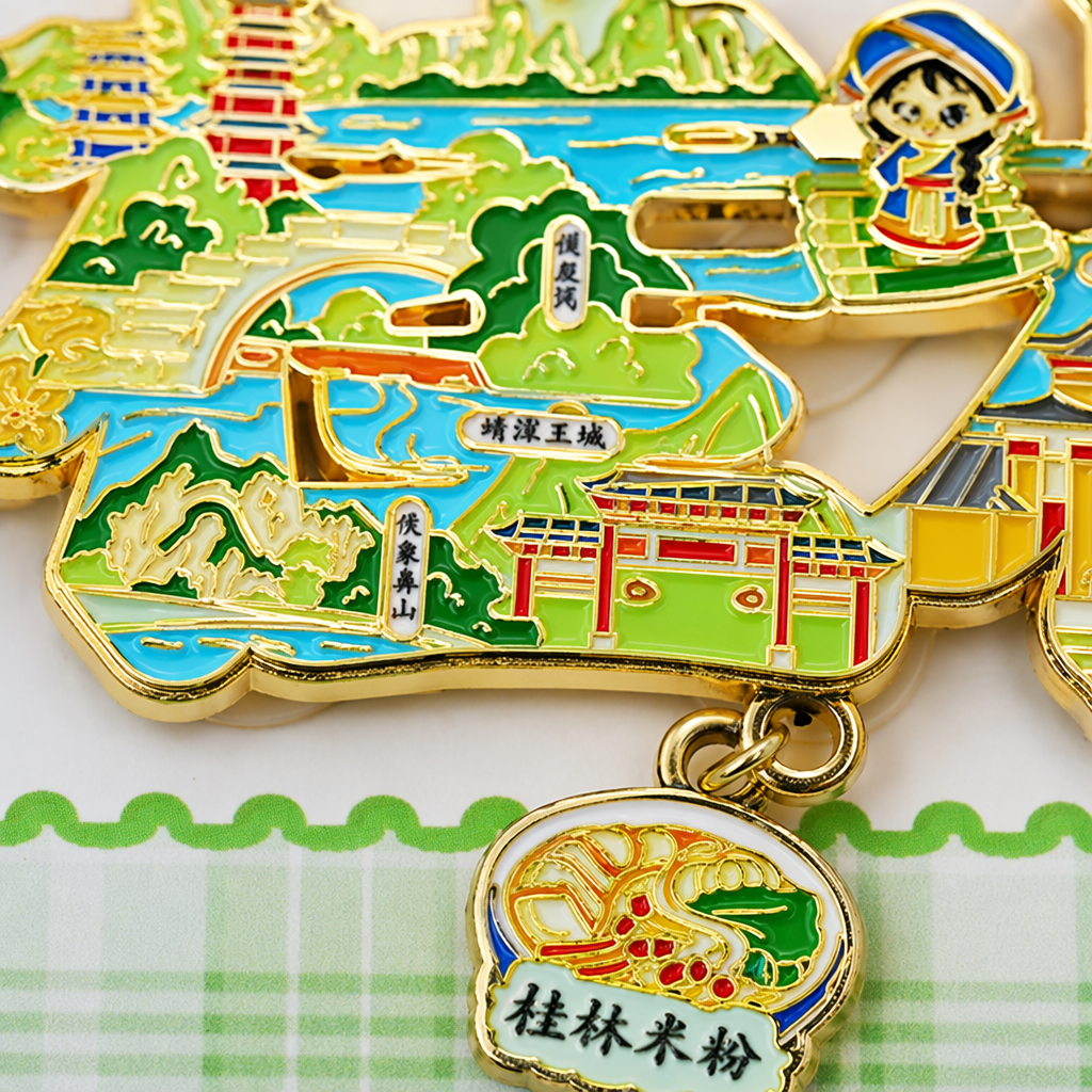 国潮桂林山水冰箱贴金属徽章绿色格子背景旅行城市CHINA定制手机贴片 pic 5