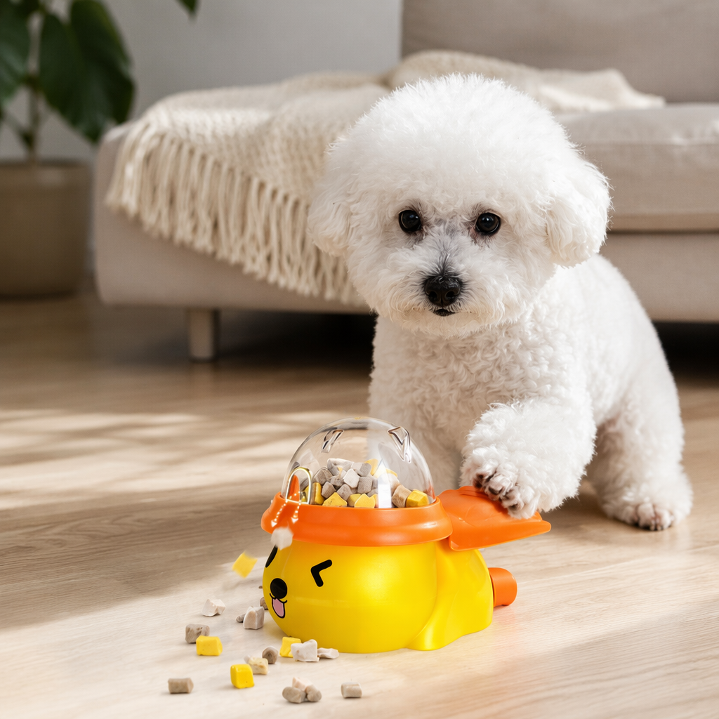 The multi-color dog press-out food puzzle toy features a cute and adorable pet design details Picture
