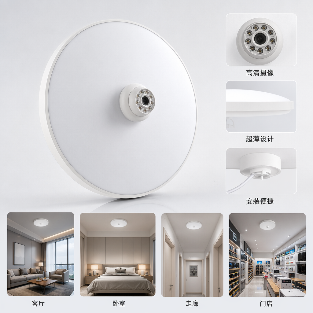 The white circular lampshade is a universal accessory for surveillance cameras