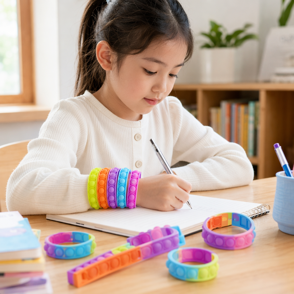 Colorful bubble bracelet, children's fun luminous adjustable silicone bracelet details Picture
