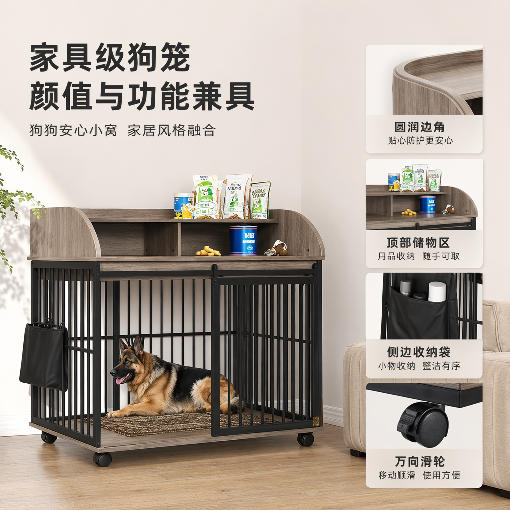 Grey metal dog cage, large pet aviation case for German Shepherds