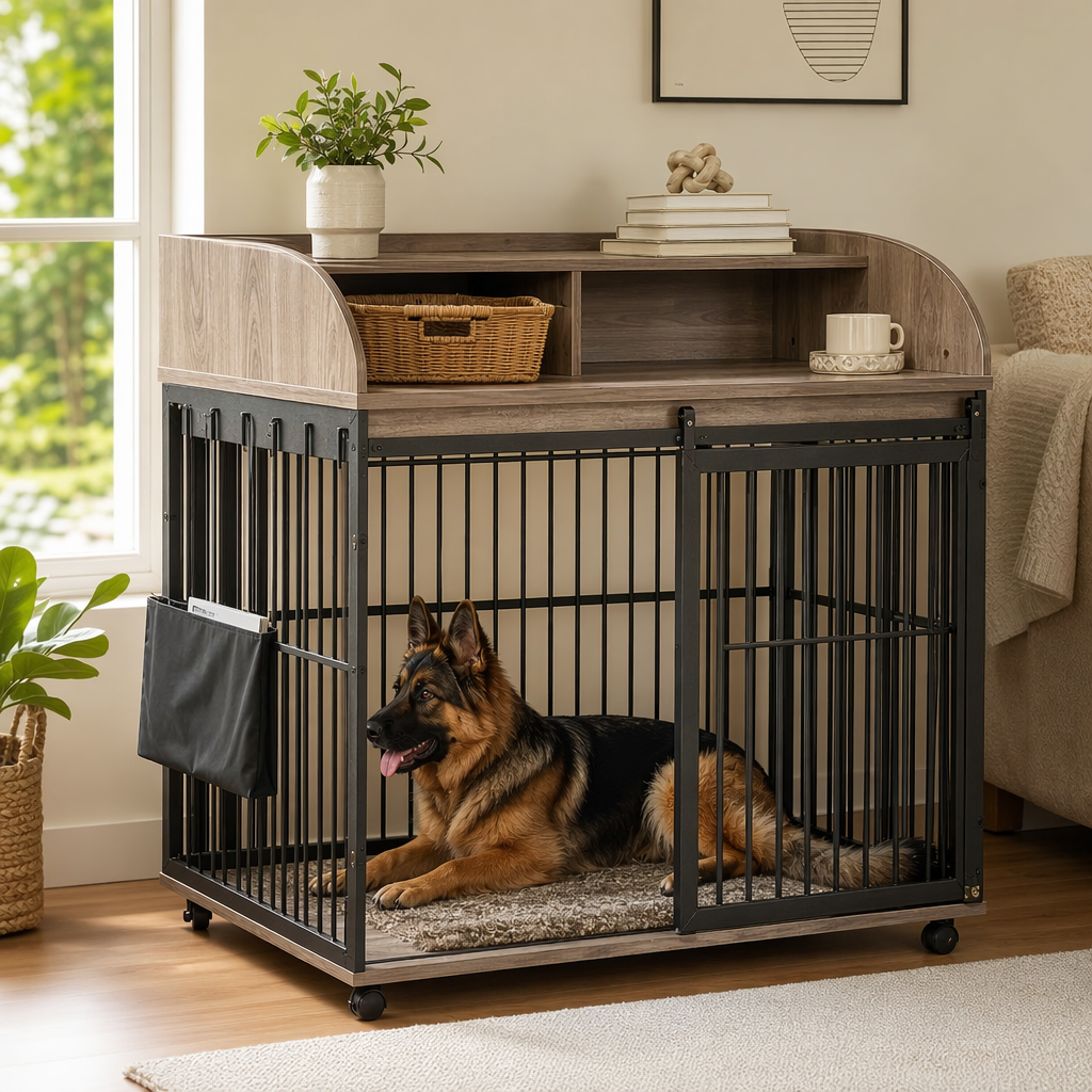 Grey metal dog cage, large pet aviation case for German Shepherds details Picture