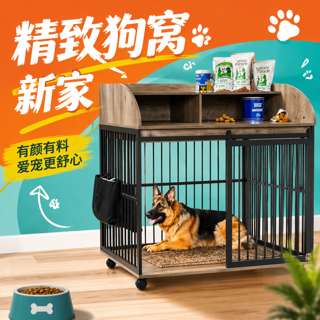 Grey metal dog cage, large pet aviation case for German Shepherds Specification image