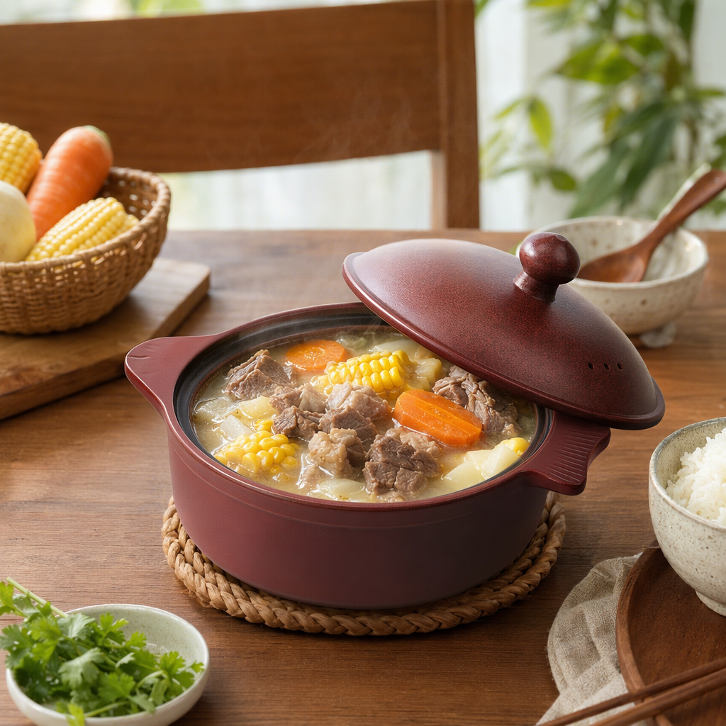 Red earthenware pot with lid, household stewing clay pot, high-temperature resistant ceramic pot details Picture