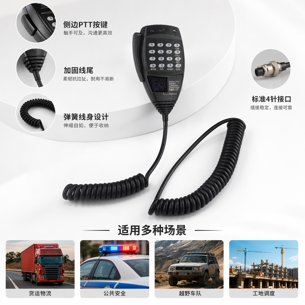 数字按键车载台手咪EMS-57黑色螺旋线遥控器 无线智能通用型适配多种设备