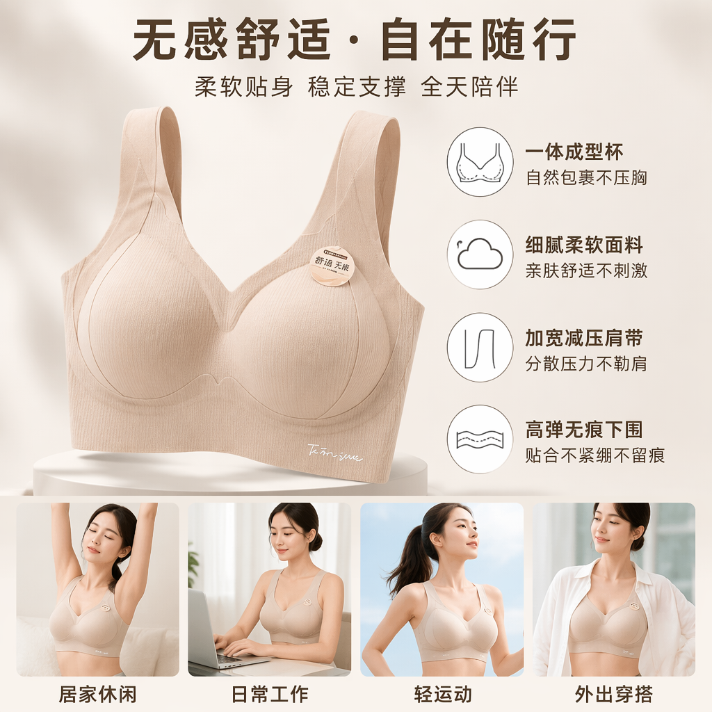多色无痕内衣女莫代尔薄款透气无勒痕日常穿搭