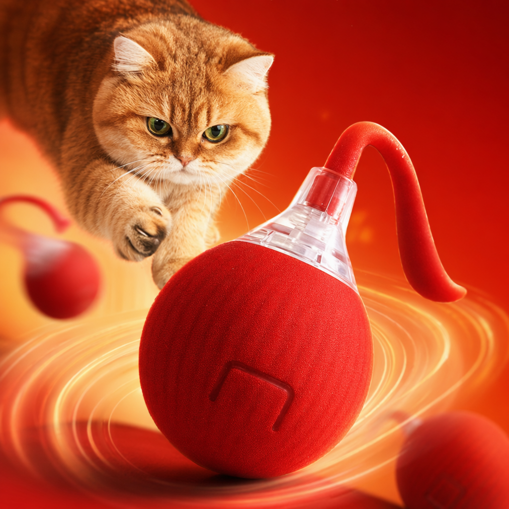 Red automatic cat ball toy, a perfect cat teasing tool, a pet interactive toy, a silent ball ball cat, self-entertaining Specification image