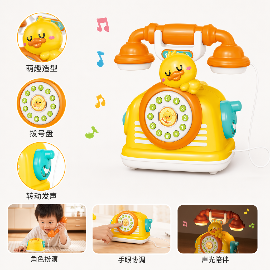 彩色卡通音乐电话机 儿童益智早教玩具 家用座机可发声
