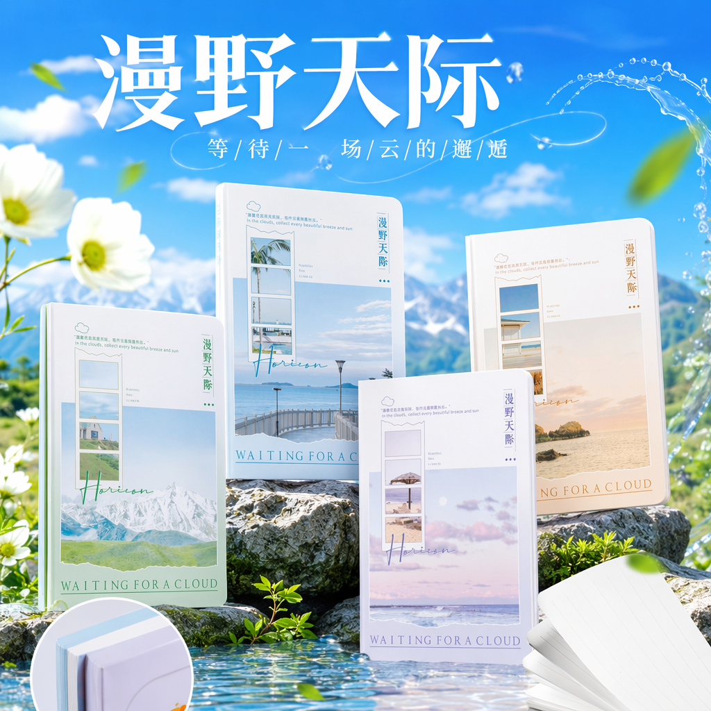 漫野天际浅蓝背景胶套本海景山景云朵插图Horizon WAITING FOR A CLOUD EVA胶套双胶纸 Specification image