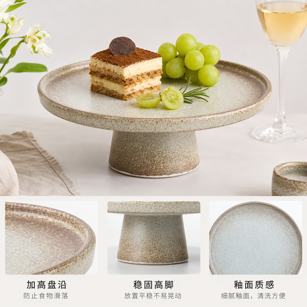 棕色斑点陶瓷盘家用餐盘圆形釉面耐高温餐具