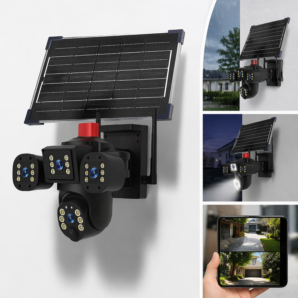 Black solar-powered surveillance camera, outdoor cold-resistant, UV-resistant, high-definition night vision 1080P
