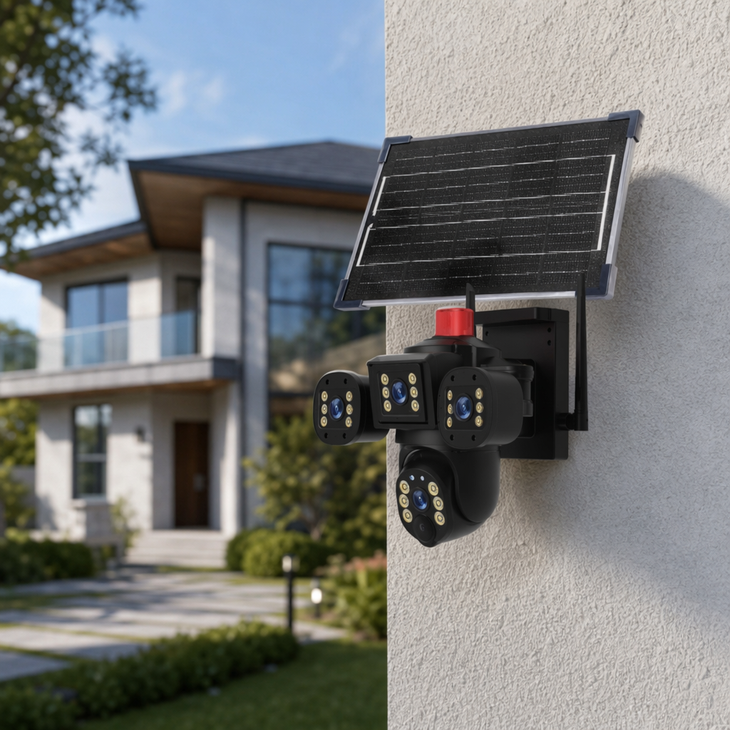 Black solar-powered surveillance camera, outdoor cold-resistant, UV-resistant, high-definition night vision 1080P details Picture