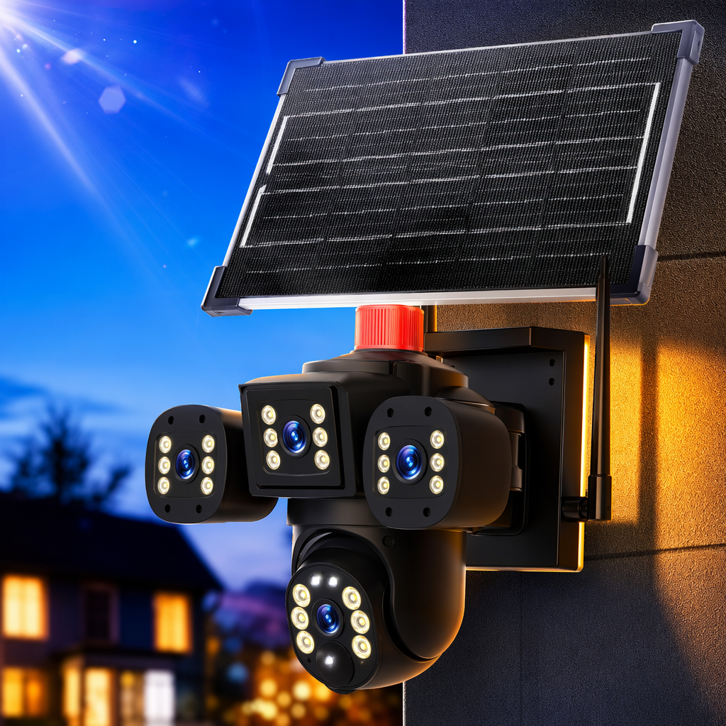 Black solar-powered surveillance camera, outdoor cold-resistant, UV-resistant, high-definition night vision 1080P Specification image
