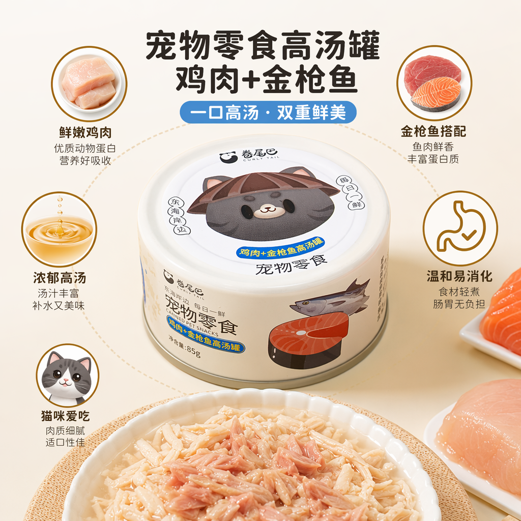 White canned pet snacks, suitable for both cats and dogs, meat puree, high-protein and easily digestible pet food