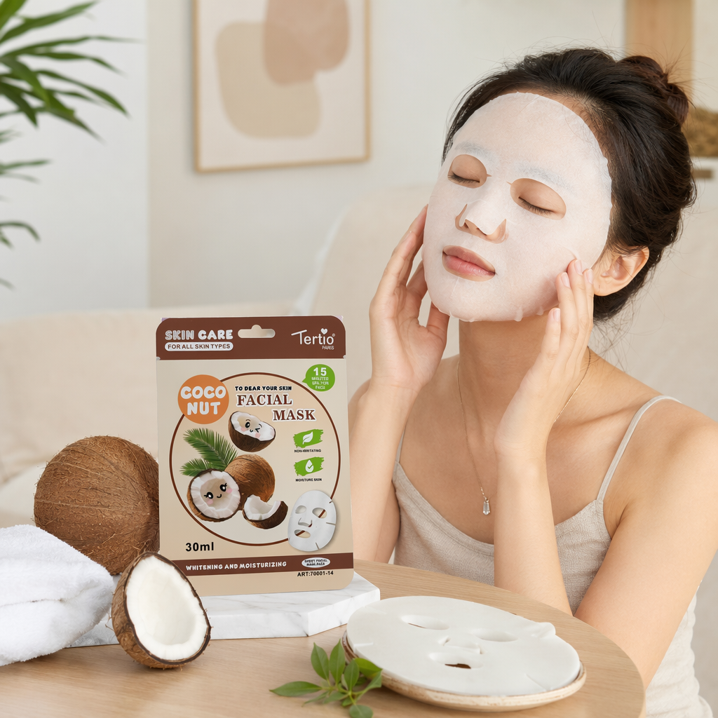 Brown packaging box of coconut moisturizing mask details Picture