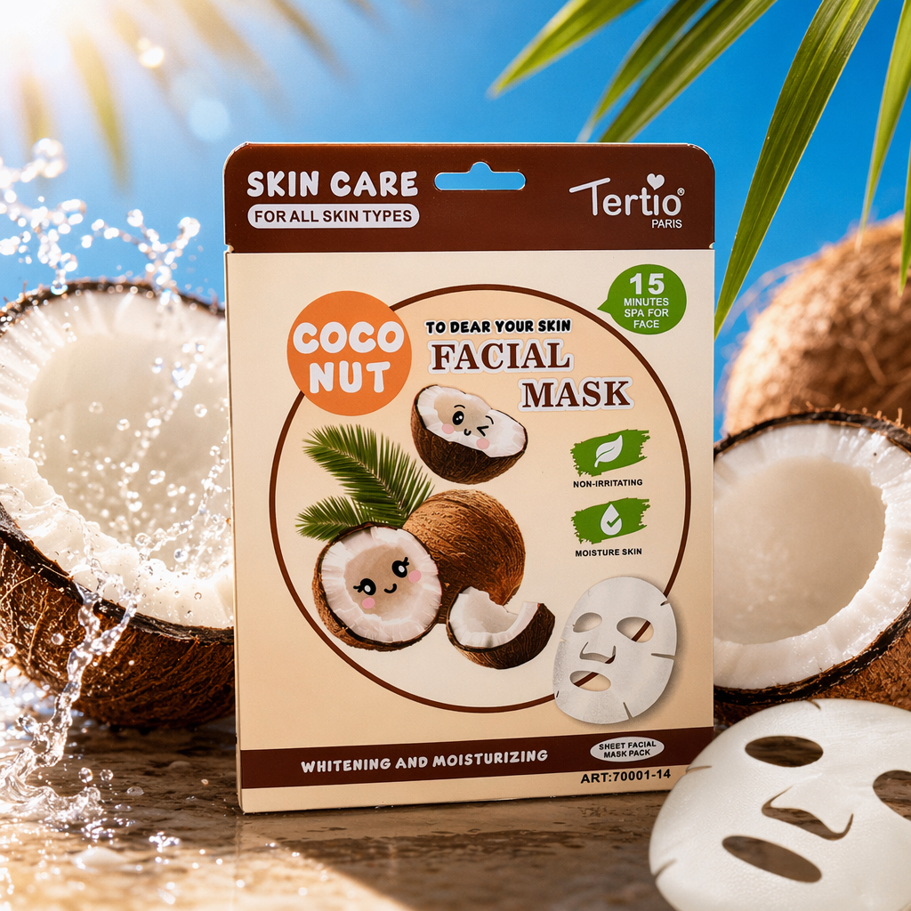 Brown packaging box of coconut moisturizing mask Specification image