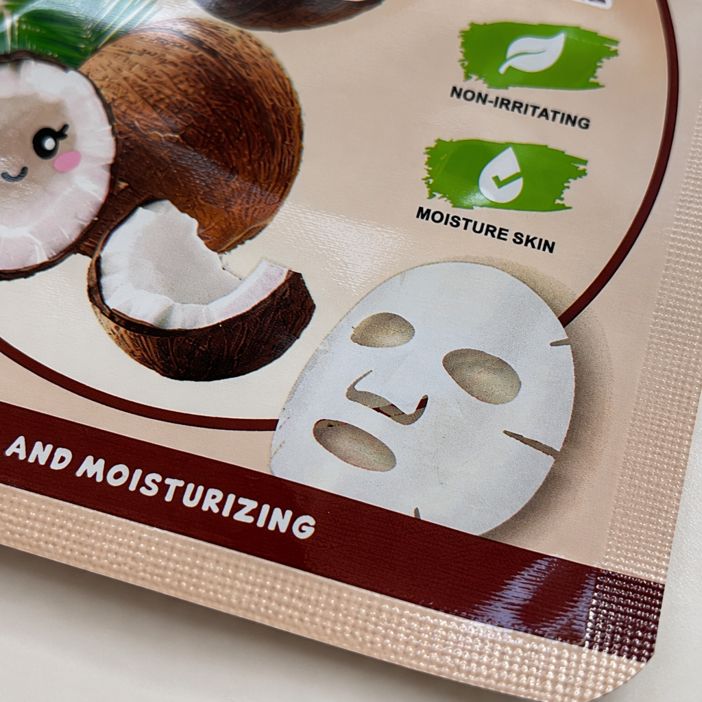 Brown packaging box of coconut moisturizing mask Application Scenario