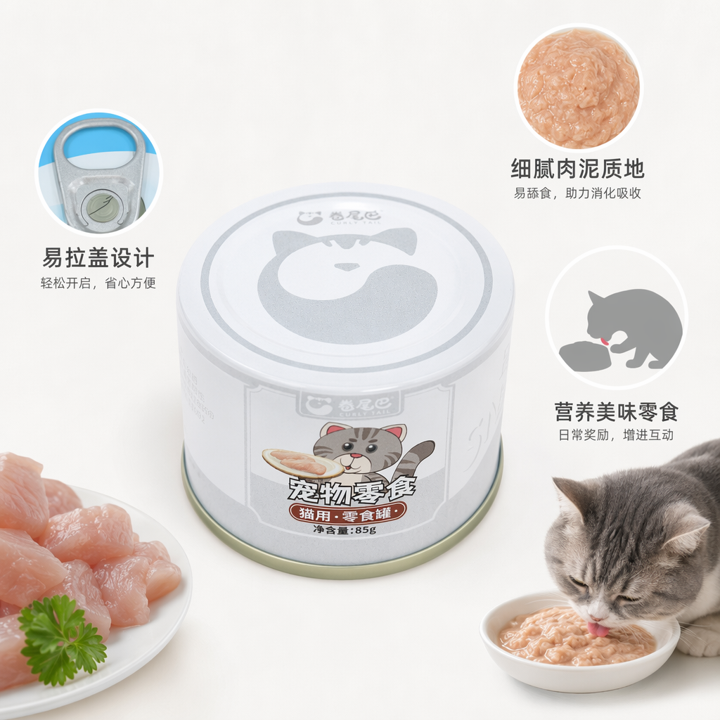 White cat can grain-free chicken formula, suitable for both kittens and adult cats, 85g single can pet food